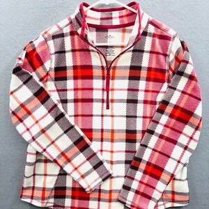 ST JOHNS BAY ACTIVE Petite PL Plaid Fleece Quarter Zip Pullover Top Women